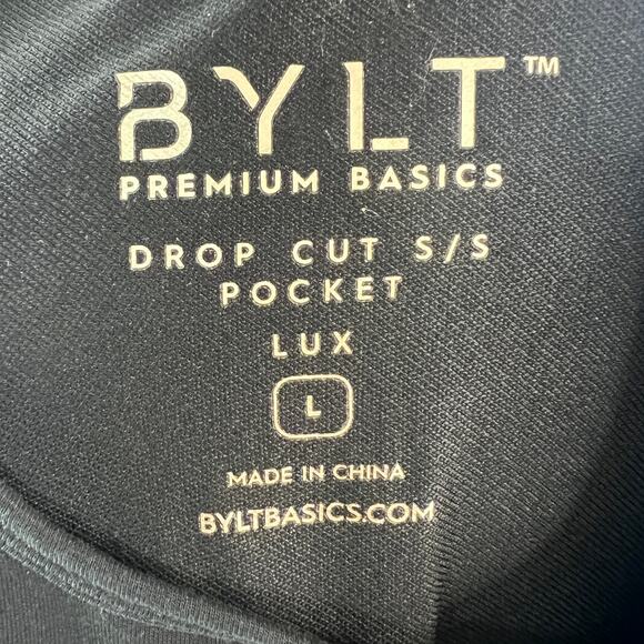 BYLT Premium Drop Cut Lux Black Top Stretch Crew Neck Pullover Tee Size Small S - Picture 3 of 5